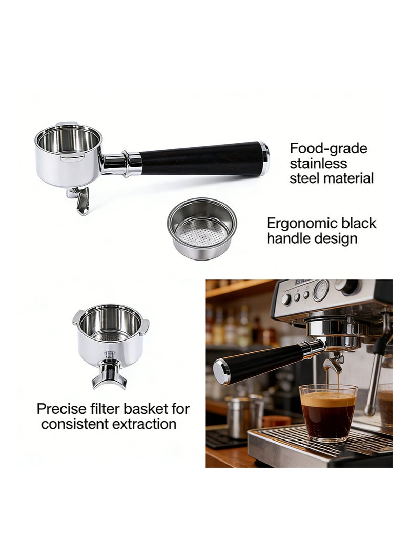 EZSOZO 51mm Portafilter 304 Stainless Steel with 2 Ears and Double Spout Compatible for Delonghi ECP3420、ECP3630、ECP3120、EC260、ECP35.31 Includes Filter Basket with Wooden Handle（Black） - Image 4